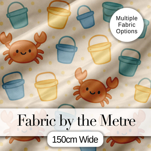 Cute Crab Bucket Beach Cartoon Animal Pattern Cute Unique Gift  Digital Print Material by the Metre UK Sewing Quilting Textile