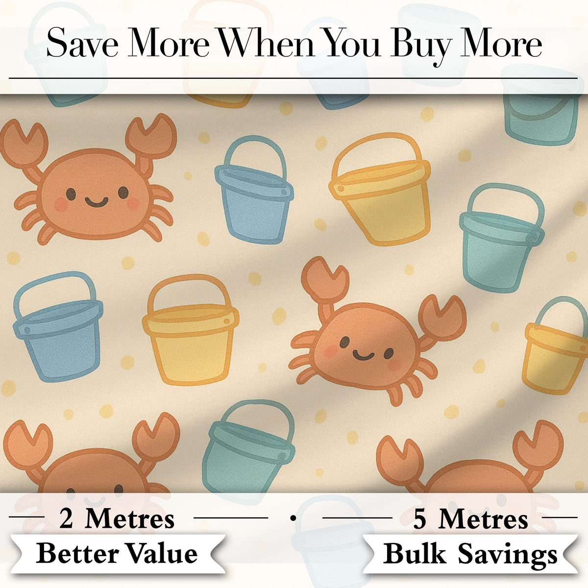 Cute Crab Bucket Beach Cartoon Animal Pattern Cute Unique Gift  Digital Print Material by the Metre UK Sewing Quilting Textile