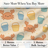 Cute Crab Bucket Beach Cartoon Animal Pattern Cute Unique Gift  Digital Print Material by the Metre UK Sewing Quilting Textile
