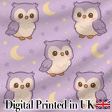 Cute Night Owl Moon Cartoon Animal Pattern Charming  Decor  Digital Print Material by the Metre UK Sewing Quilting Textile