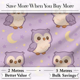Cute Night Owl Moon Cartoon Animal Pattern Charming  Decor  Digital Print Material by the Metre UK Sewing Quilting Textile