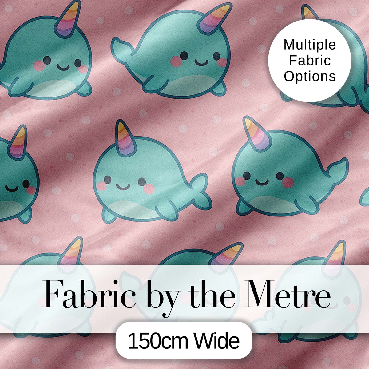 Cute Narwhal Unicorn Whale Cartoon Animal Pattern Cute Unique Gift  Digital Print Material by the Metre UK Sewing Quilting Textile
