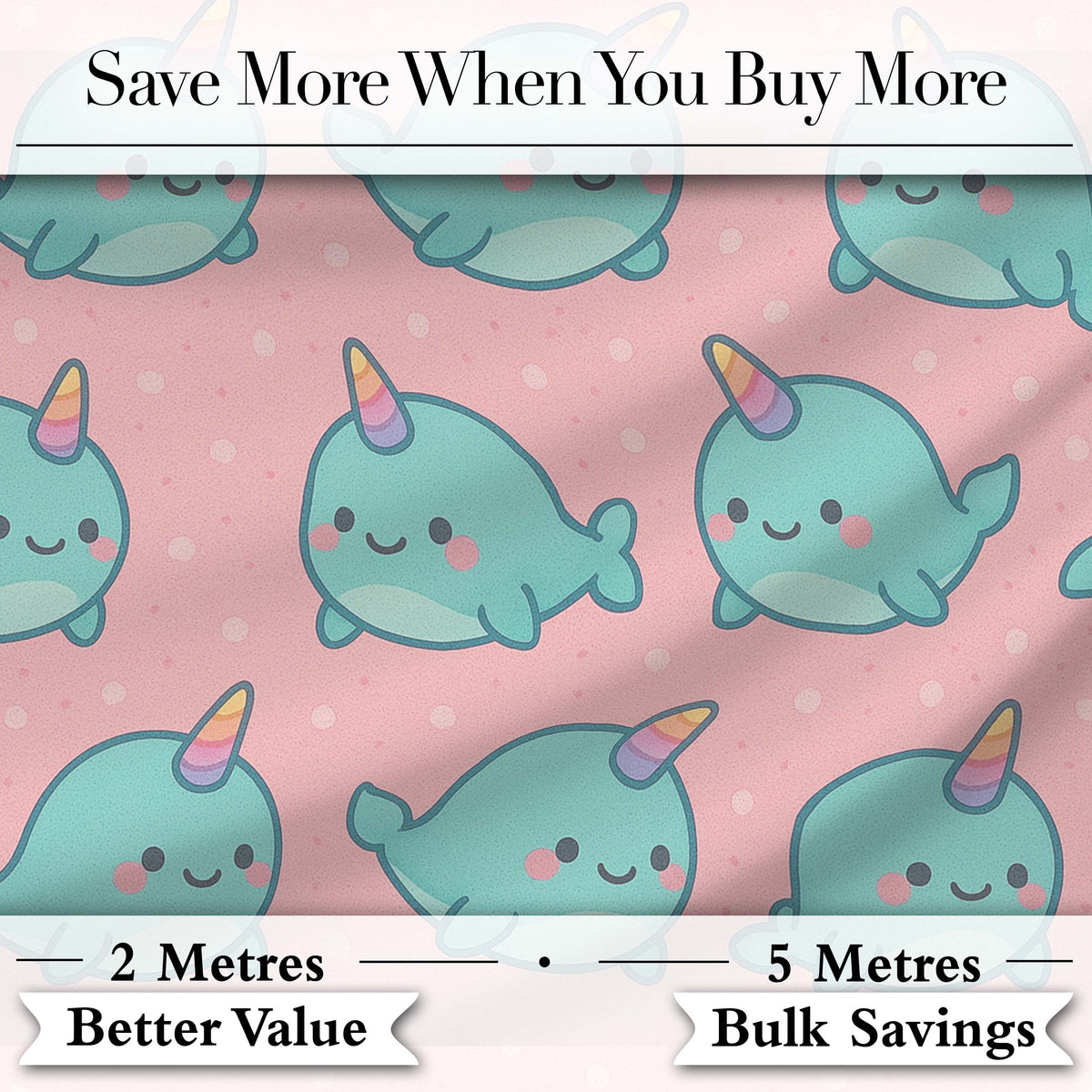 Cute Narwhal Unicorn Whale Cartoon Animal Pattern Cute Unique Gift  Digital Print Material by the Metre UK Sewing Quilting Textile