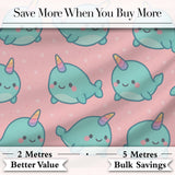 Cute Narwhal Unicorn Whale Cartoon Animal Pattern Cute Unique Gift  Digital Print Material by the Metre UK Sewing Quilting Textile