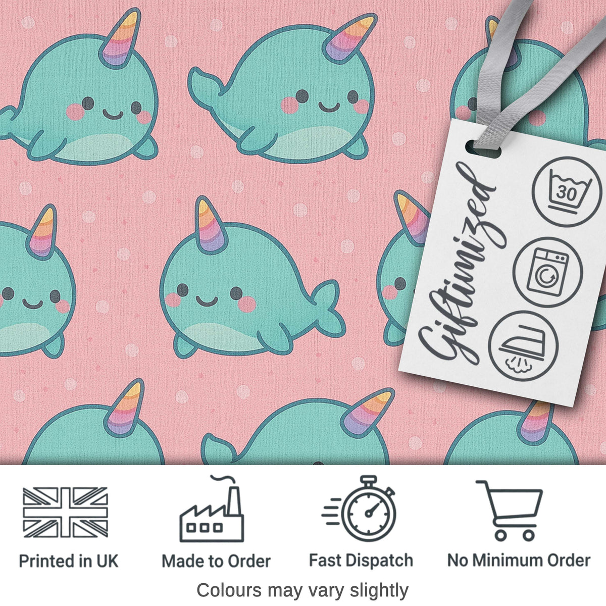 Cute Narwhal Unicorn Whale Cartoon Animal Pattern Cute Unique Gift  Digital Print Material by the Metre UK Sewing Quilting Textile