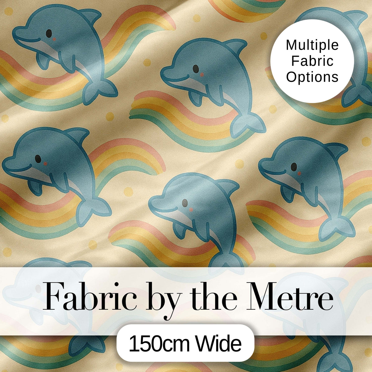 Cute Rainbow Dolphin Cartoon Animal Pattern Thoughtful Gift Idea  Digital Print Material by the Metre UK Sewing Quilting Textile