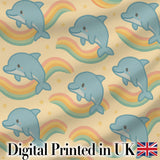Cute Rainbow Dolphin Cartoon Animal Pattern Thoughtful Gift Idea  Digital Print Material by the Metre UK Sewing Quilting Textile