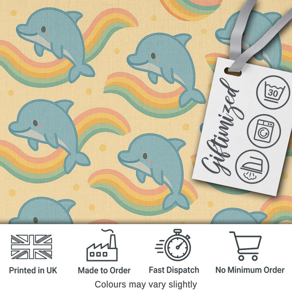Cute Rainbow Dolphin Cartoon Animal Pattern Thoughtful Gift Idea  Digital Print Material by the Metre UK Sewing Quilting Textile