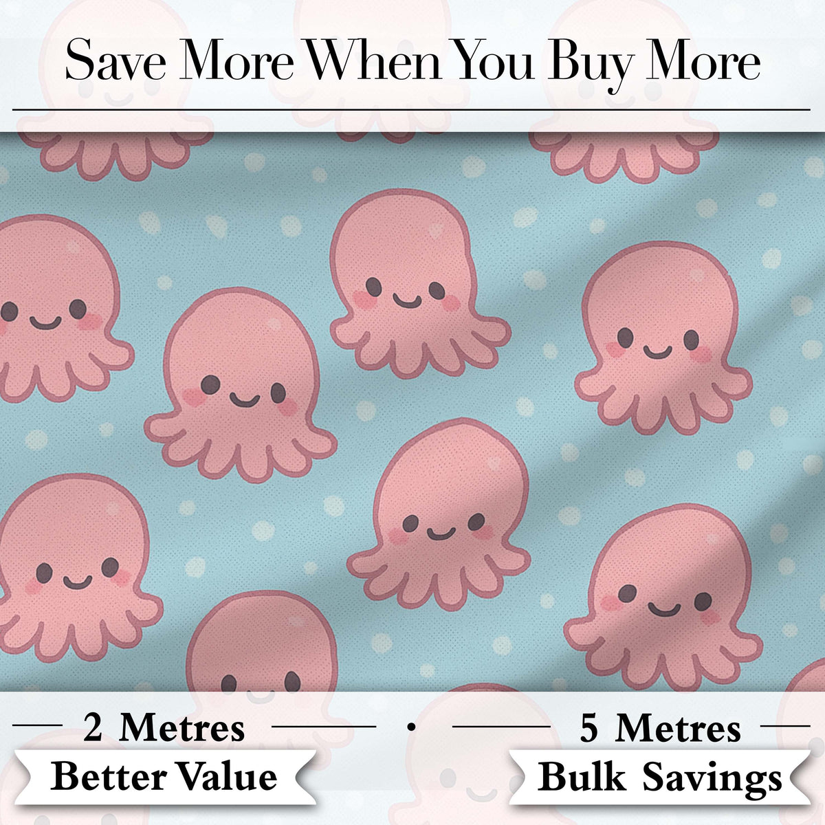 Cute Pink Octopus Cartoon Sea Animal Pattern Charming  Decor  Digital Print Material by the Metre UK Sewing Quilting Textile