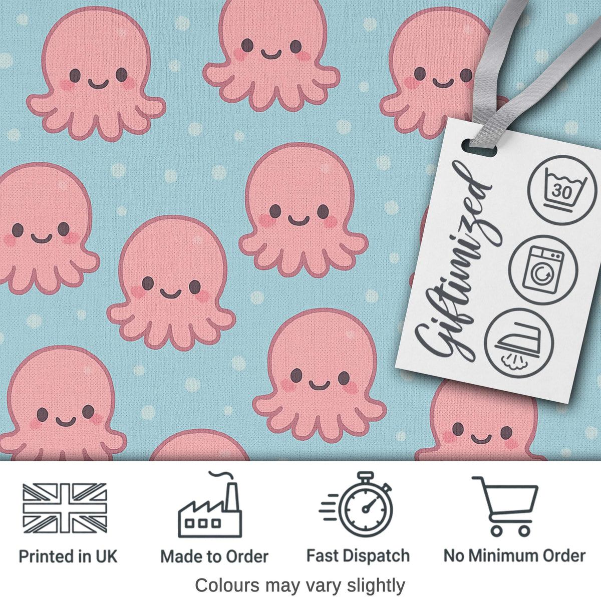 Cute Pink Octopus Cartoon Sea Animal Pattern Charming  Decor  Digital Print Material by the Metre UK Sewing Quilting Textile