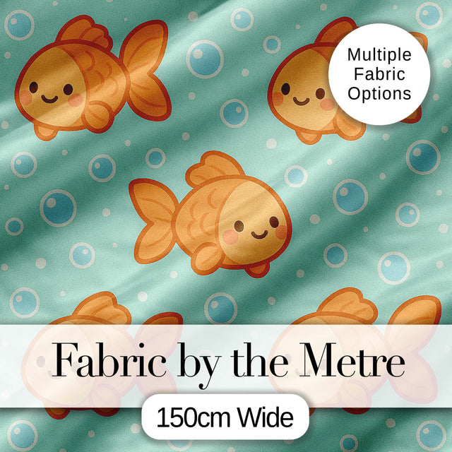 Cute Goldfish Cartoon Animal Ocean Pattern Beautiful Coffee Cup  Digital Print Material by the Metre UK Sewing Quilting Textile
