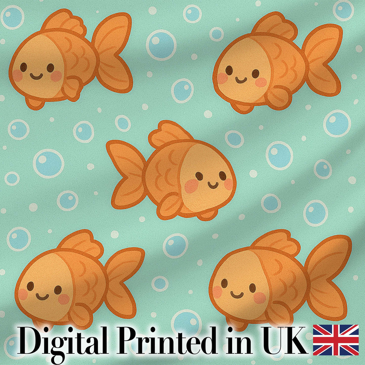 Cute Goldfish Cartoon Animal Ocean Pattern Beautiful Coffee Cup  Digital Print Material by the Metre UK Sewing Quilting Textile