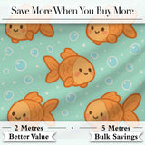 Cute Goldfish Cartoon Animal Ocean Pattern Beautiful Coffee Cup  Digital Print Material by the Metre UK Sewing Quilting Textile