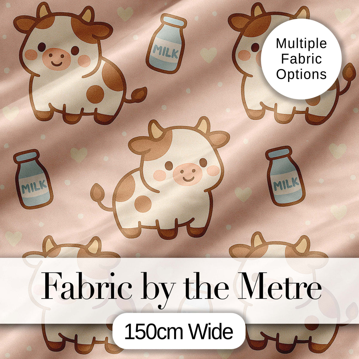 Cute Cow Milk Cartoon Farm Animal Pattern Charming  Decor  Digital Print Material by the Metre UK Sewing Quilting Textile