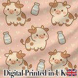 Cute Cow Milk Cartoon Farm Animal Pattern Charming  Decor  Digital Print Material by the Metre UK Sewing Quilting Textile