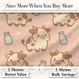 Cute Cow Milk Cartoon Farm Animal Pattern Charming  Decor  Digital Print Material by the Metre UK Sewing Quilting Textile