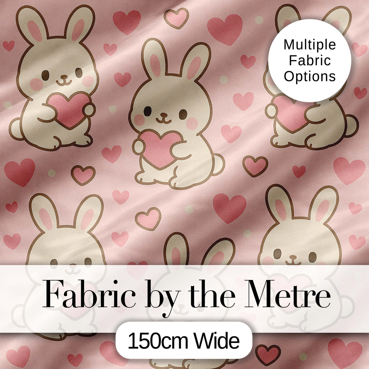 Cute Bunny Heart Cartoon Animal Love Pattern Perfect Gift for Her  Digital Print Material by the Metre UK Sewing Quilting Textile