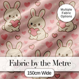 Cute Bunny Heart Cartoon Animal Love Pattern Perfect Gift for Her  Digital Print Material by the Metre UK Sewing Quilting Textile