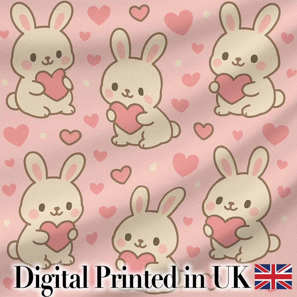 Cute Bunny Heart Cartoon Animal Love Pattern Perfect Gift for Her  Digital Print Material by the Metre UK Sewing Quilting Textile