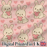 Cute Bunny Heart Cartoon Animal Love Pattern Perfect Gift for Her  Digital Print Material by the Metre UK Sewing Quilting Textile