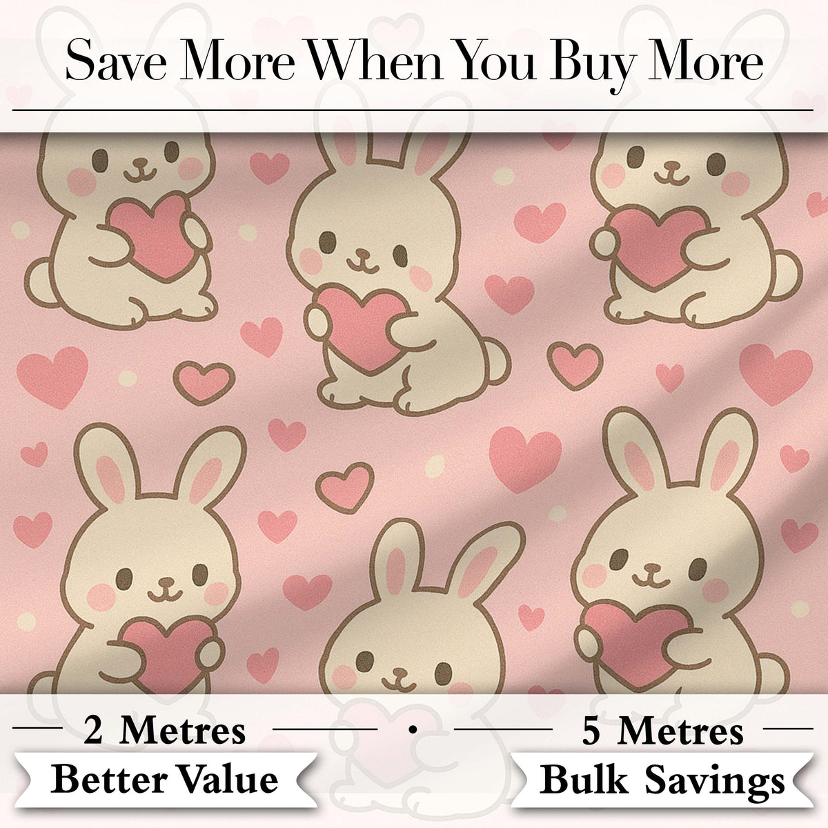 Cute Bunny Heart Cartoon Animal Love Pattern Perfect Gift for Her  Digital Print Material by the Metre UK Sewing Quilting Textile