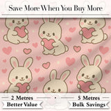 Cute Bunny Heart Cartoon Animal Love Pattern Perfect Gift for Her  Digital Print Material by the Metre UK Sewing Quilting Textile