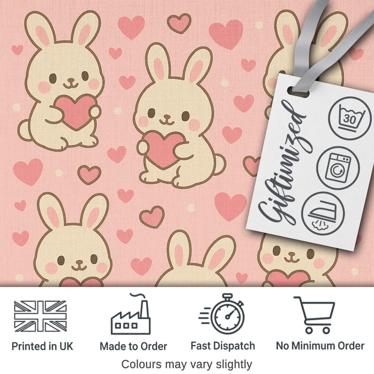 Cute Bunny Heart Cartoon Animal Love Pattern Perfect Gift for Her  Digital Print Material by the Metre UK Sewing Quilting Textile