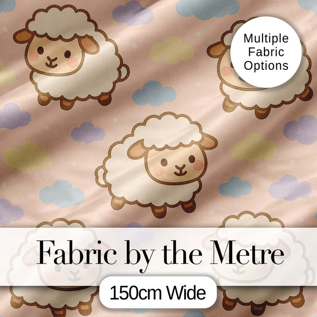 Cute Sheep Cloud Cartoon Farm Animal Pattern Cute Unique Gift Lovely  Digital Print Material by the Metre UK Sewing Quilting Textile