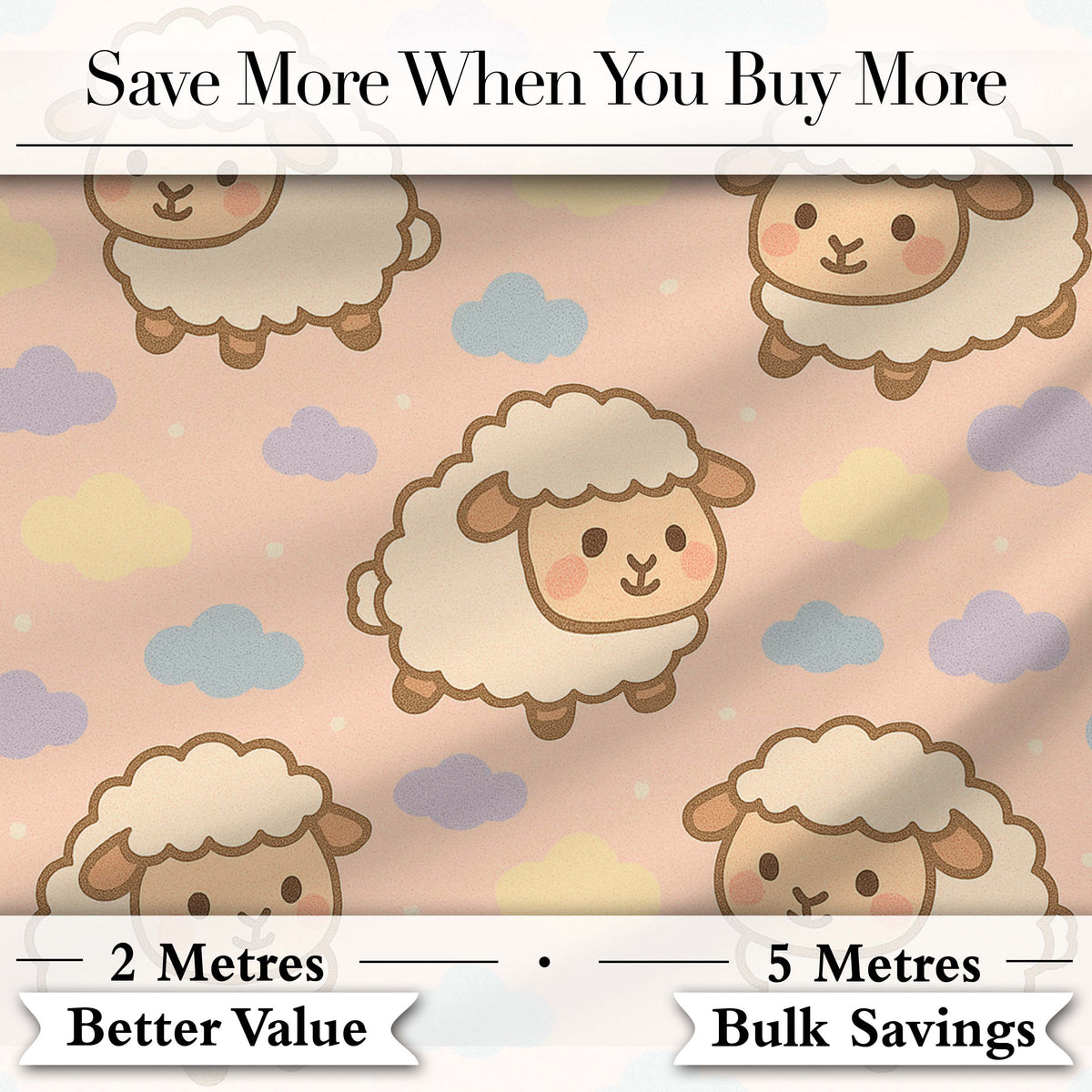 Cute Sheep Cloud Cartoon Farm Animal Pattern Cute Unique Gift Lovely  Digital Print Material by the Metre UK Sewing Quilting Textile