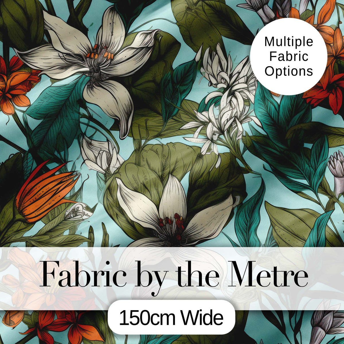 Tropical Floral Leaves Blue Background Seamless Pattern Lovely  Digital Print Material by the Metre UK Sewing Quilting Textile