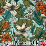 Tropical Floral Leaves Blue Background Seamless Pattern Lovely  Digital Print Material by the Metre UK Sewing Quilting Textile