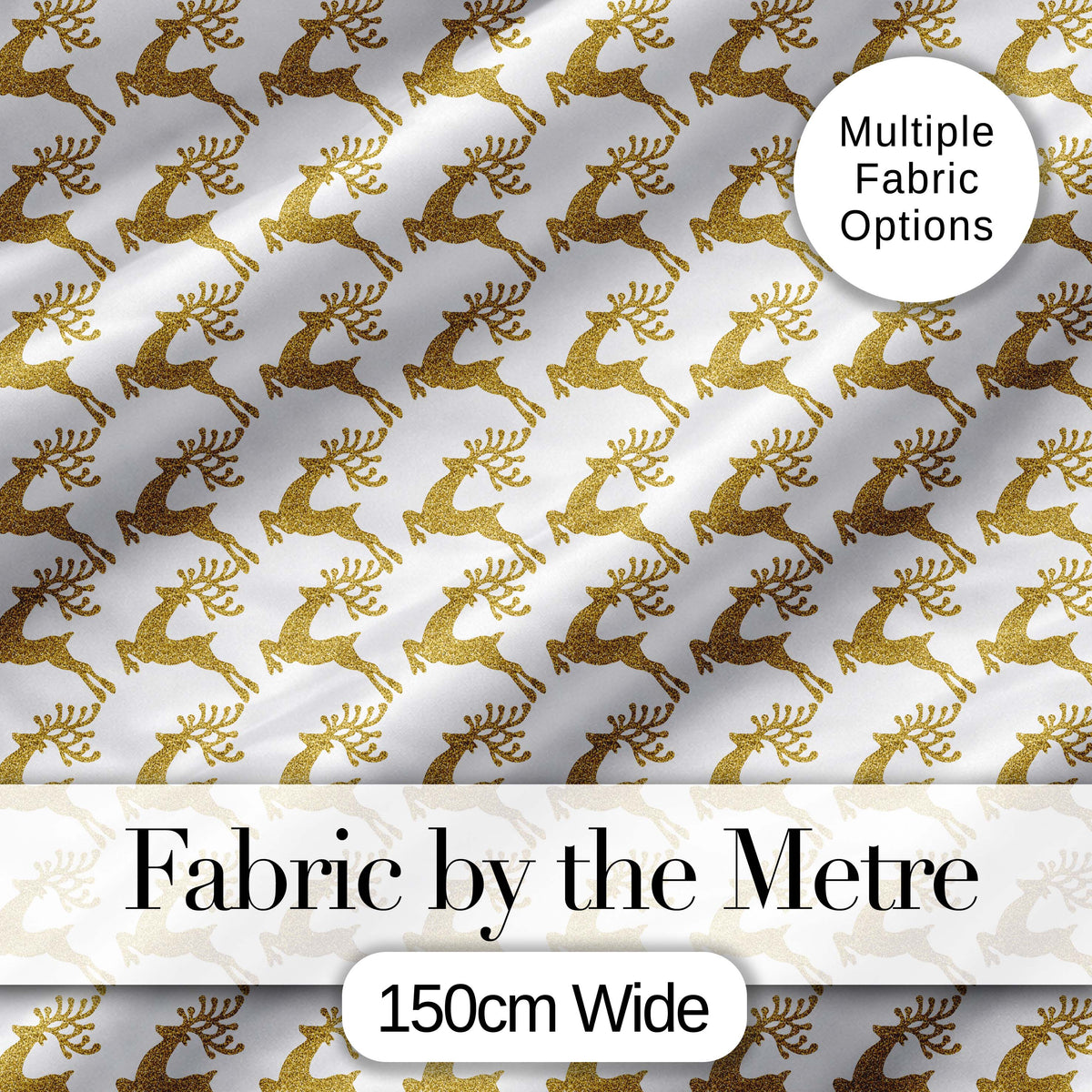 Gold Glitter Reindeer Christmas Seamless Pattern Cute Unique Gift  Digital Print Material by the Metre UK Sewing Quilting Textile