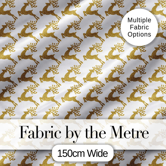 Gold Glitter Reindeer Christmas Seamless Pattern Cute Unique Gift  Digital Print Material by the Metre UK Sewing Quilting Textile