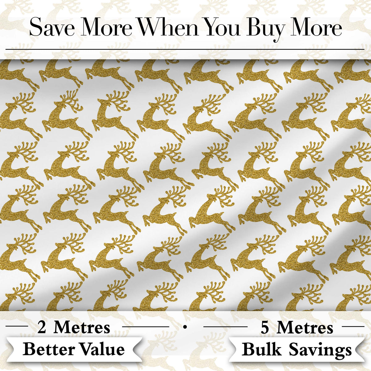 Gold Glitter Reindeer Christmas Seamless Pattern Cute Unique Gift  Digital Print Material by the Metre UK Sewing Quilting Textile