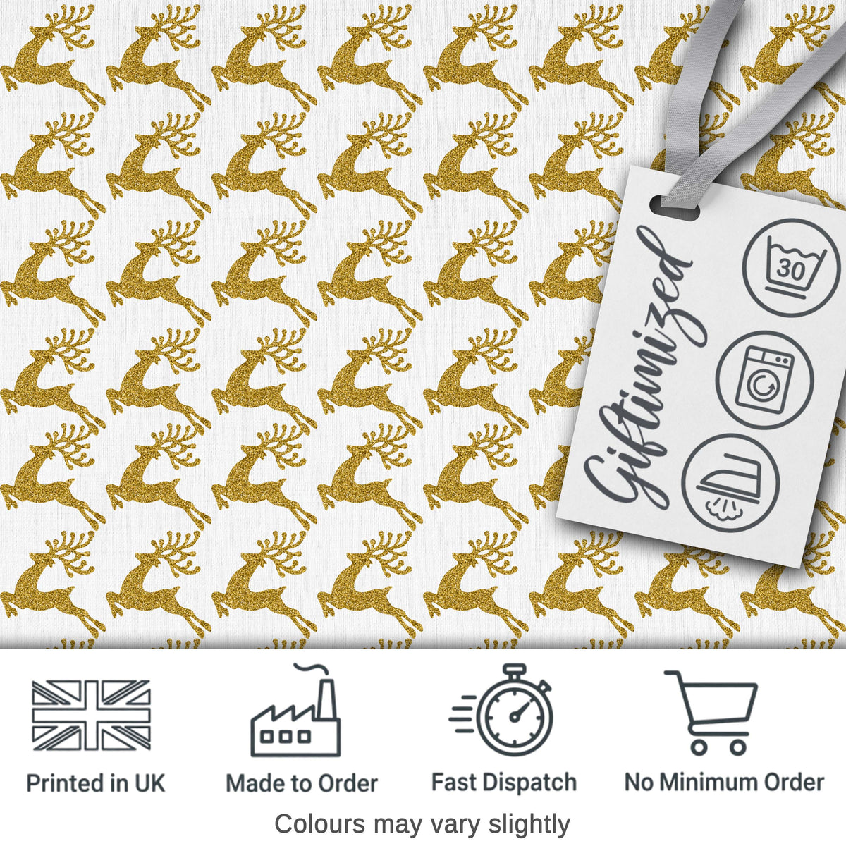 Gold Glitter Reindeer Christmas Seamless Pattern Cute Unique Gift  Digital Print Material by the Metre UK Sewing Quilting Textile