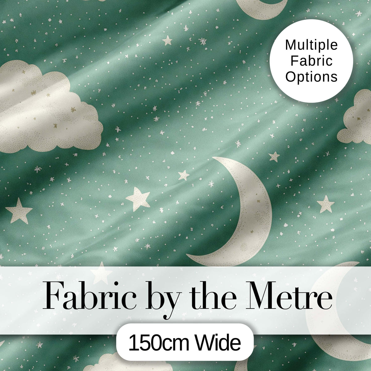 Soft Teal Moon Stars Dreamy Sky Seamless Pattern Cute Unique Gift  Digital Print Material by the Metre UK Sewing Quilting Textile