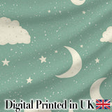 Soft Teal Moon Stars Dreamy Sky Seamless Pattern Cute Unique Gift  Digital Print Material by the Metre UK Sewing Quilting Textile