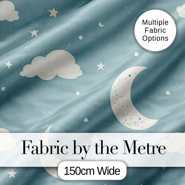 Light Blue Night Sky Moon Hanging Stars Cute Seamless Pattern Lovely  Digital Print Material by the Metre UK Sewing Quilting Textile