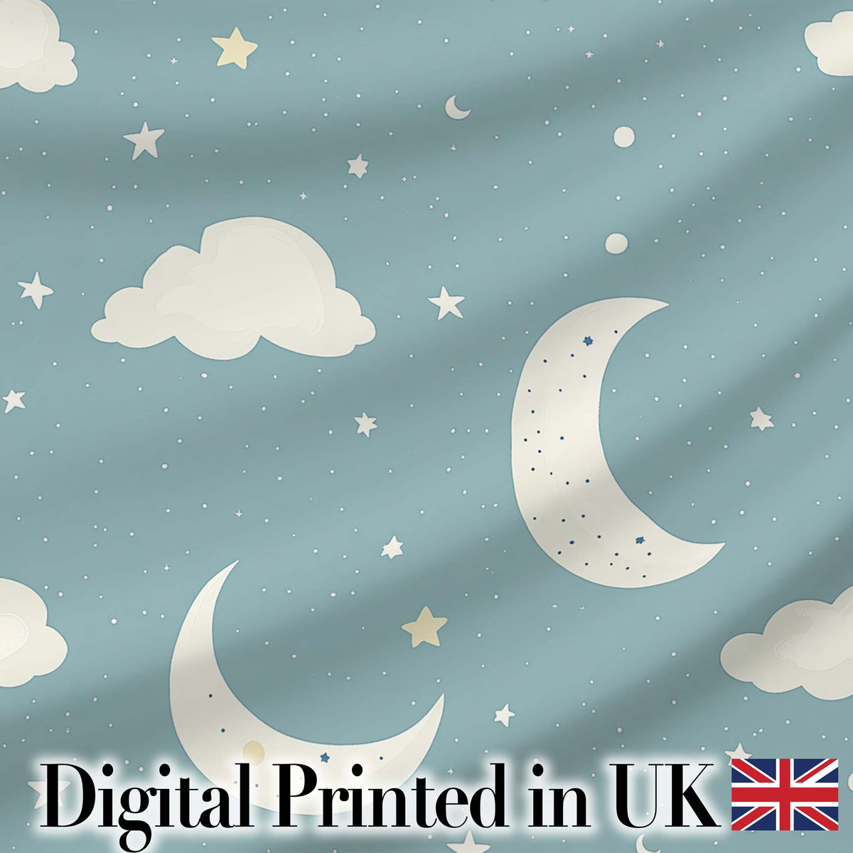 Light Blue Night Sky Moon Hanging Stars Cute Seamless Pattern Lovely  Digital Print Material by the Metre UK Sewing Quilting Textile