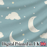 Light Blue Night Sky Moon Hanging Stars Cute Seamless Pattern Lovely  Digital Print Material by the Metre UK Sewing Quilting Textile