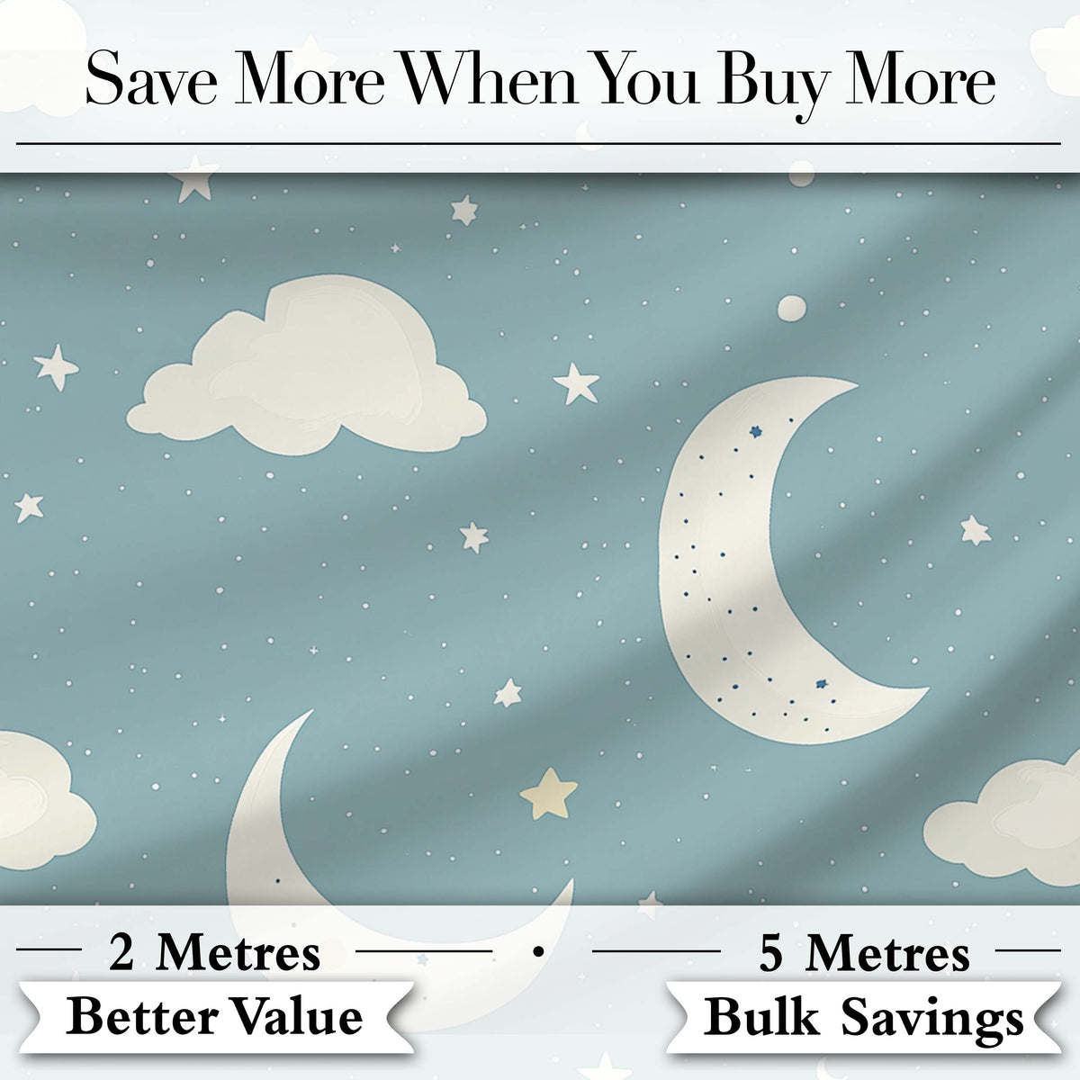 Light Blue Night Sky Moon Hanging Stars Cute Seamless Pattern Lovely  Digital Print Material by the Metre UK Sewing Quilting Textile