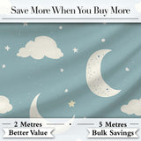 Light Blue Night Sky Moon Hanging Stars Cute Seamless Pattern Lovely  Digital Print Material by the Metre UK Sewing Quilting Textile