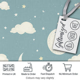Light Blue Night Sky Moon Hanging Stars Cute Seamless Pattern Lovely  Digital Print Material by the Metre UK Sewing Quilting Textile