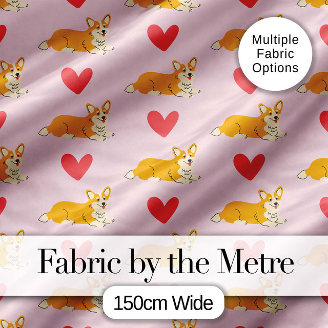 Playful Corgi Dogs Heart Seamless Pattern Perfect Gift for Her  Digital Print Material by the Metre UK Sewing Quilting Textile