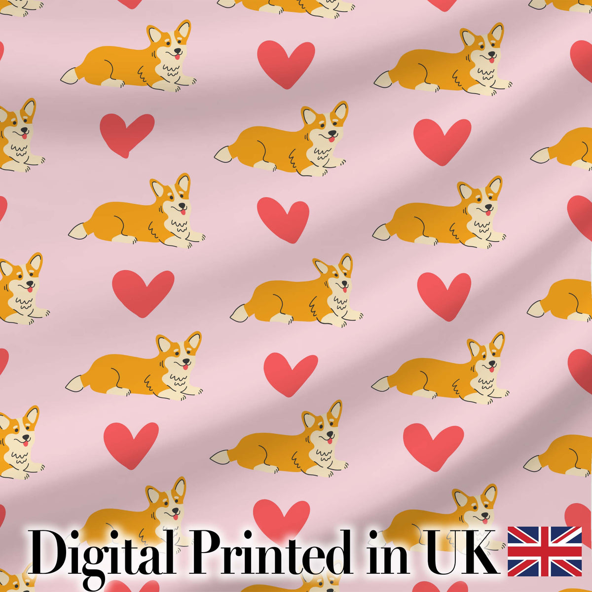 Playful Corgi Dogs Heart Seamless Pattern Perfect Gift for Her  Digital Print Material by the Metre UK Sewing Quilting Textile