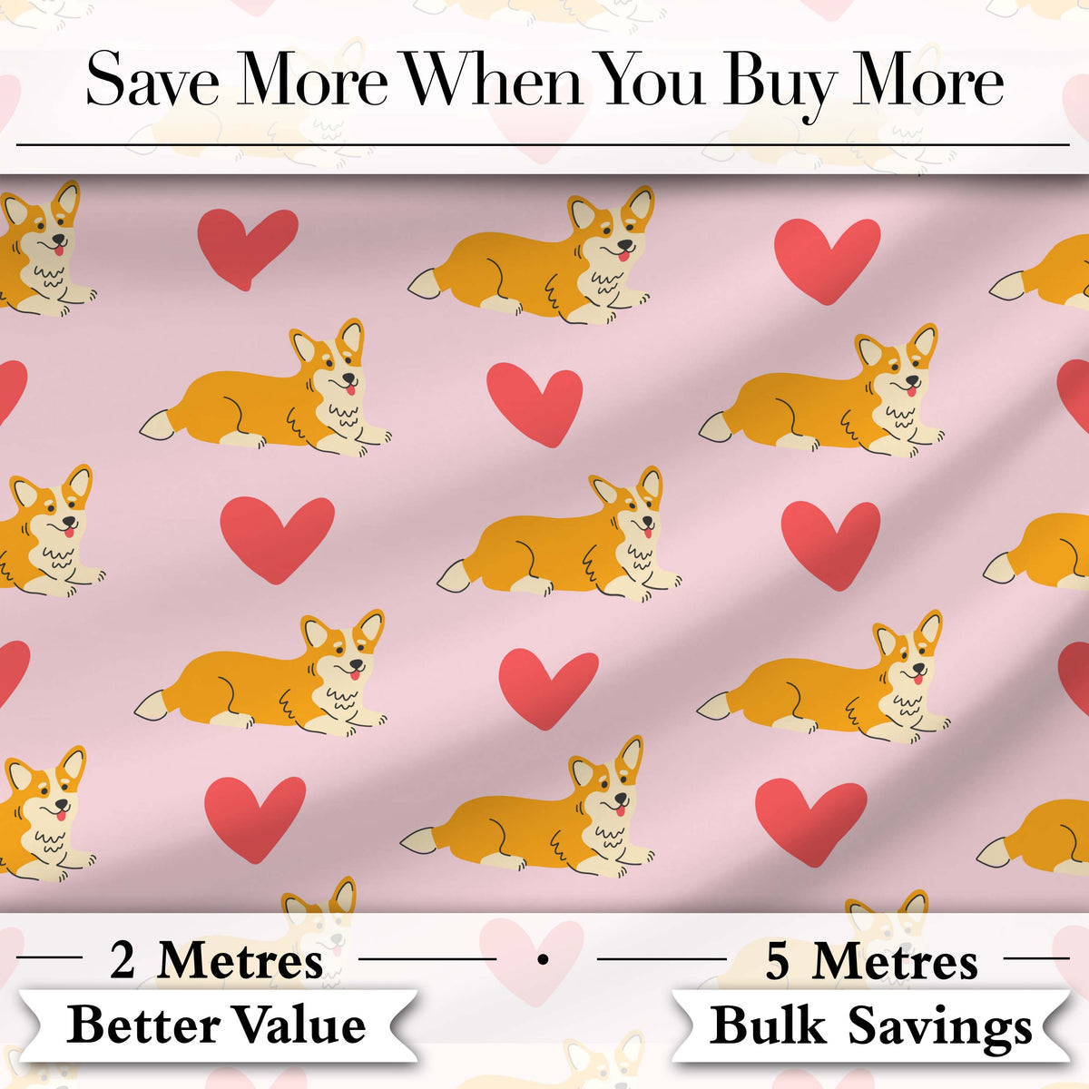 Playful Corgi Dogs Heart Seamless Pattern Perfect Gift for Her  Digital Print Material by the Metre UK Sewing Quilting Textile