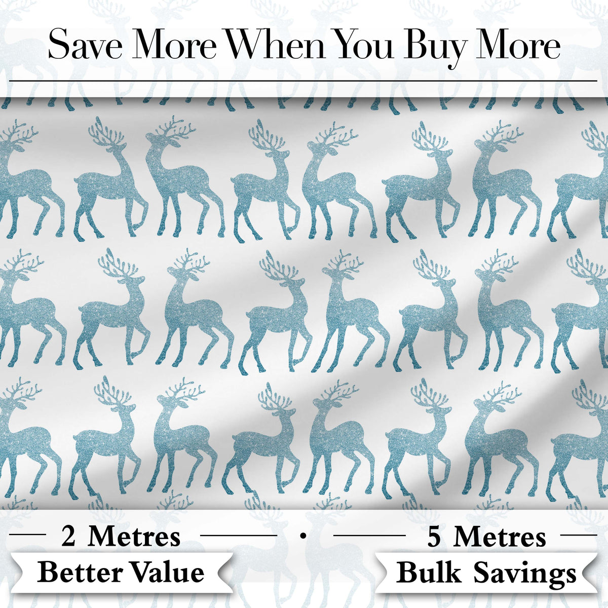 Blue Glitter Reindeer Christmas White Background Seamless Pattern  Digital Print Material by the Metre UK Sewing Quilting Textile