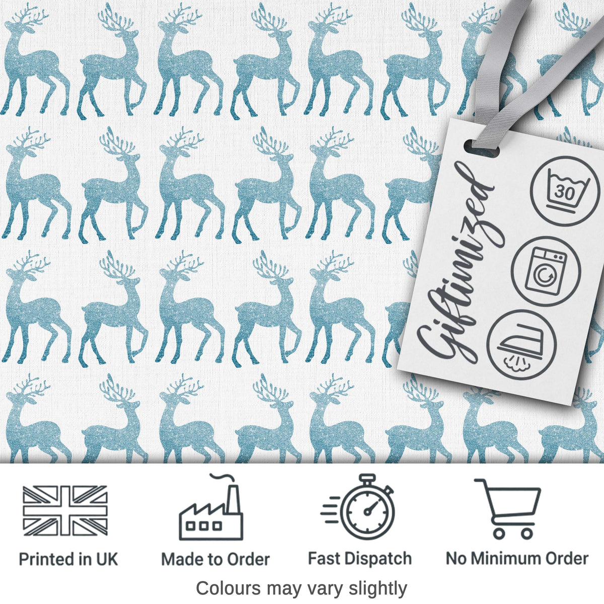 Blue Glitter Reindeer Christmas White Background Seamless Pattern  Digital Print Material by the Metre UK Sewing Quilting Textile