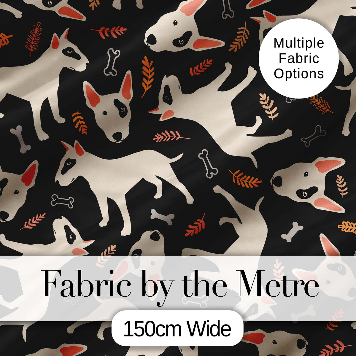 Bull Terrier Dogs Black Background Leaves Seamless Pattern Lovely  Digital Print Material by the Metre UK Sewing Quilting Textile