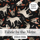 Bull Terrier Dogs Black Background Leaves Seamless Pattern Lovely  Digital Print Material by the Metre UK Sewing Quilting Textile